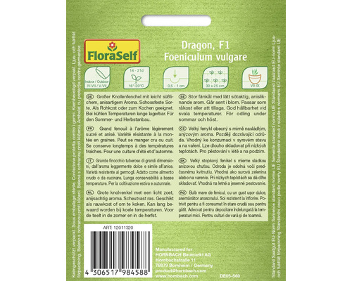 Fröförpackning för Dragon F1 grönsaksfänkål