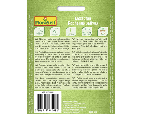 Fröförpackning med rädisor av sorten Eiszapfen Raphanus sativus
