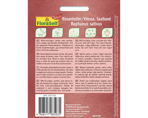 Radisfröband av sorten Riesenbutter/Vitessa från FloraSelf