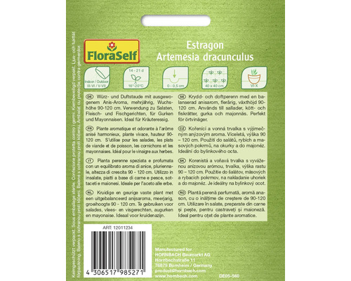 FloraSelf Dragonfrö förpackning med information om odling och användning