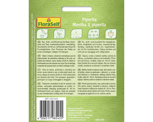 FloraSelf Pepparmynta Mentha X piperita fröförpackning