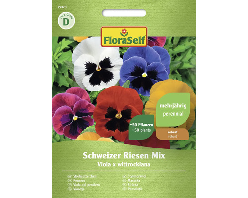 Styvmorsviolfrön FLORASELF Viola x wittrockiana Schweizer Riesen mix