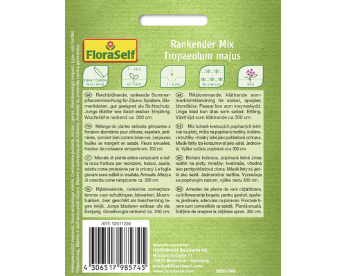 FloraSelf Klättrande mix Tropaeolum majus fröförpackning