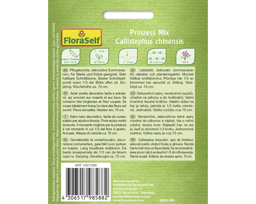Fröförpackning Prinzess Mix Callistephus chinensis för sommaraster
