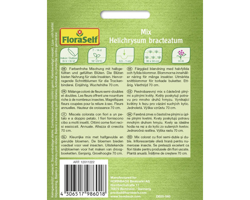 Förpackning med FloraSelf Helichrysum Bracteatum blomfrön