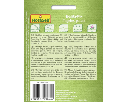 Förpackning med blomfrön Bonita-Mix Tagetes Patula