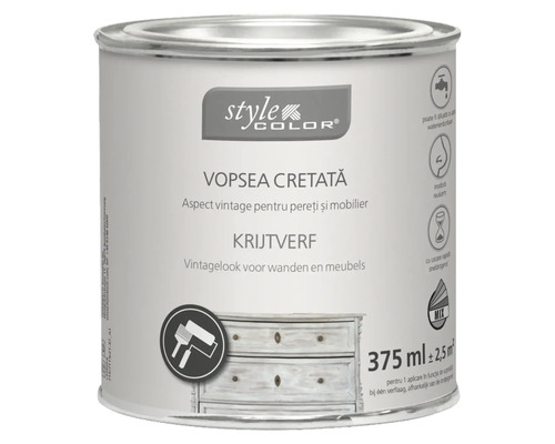 Färgburk med kritfärg för väggar och möbler