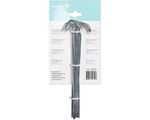 Tältpinnar, 10 stycken, cirka 20 centimeter långa, av metall