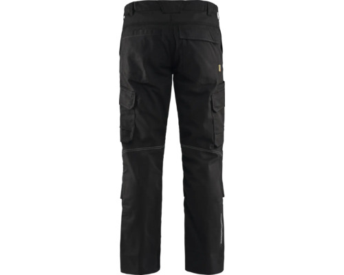 Svarta arbetsbyxor med flera fickor, bakifrån.