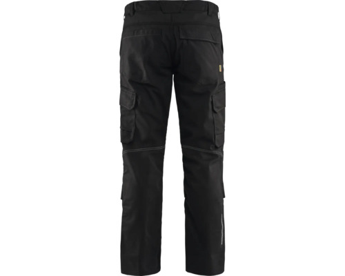 Svarta arbetsbyxor med fickor på baksidan och på benen.