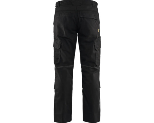 Svarta arbetsbyxor med flera fickor, bakifrån