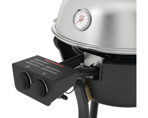 Detaljvy av en Muurikka-grill med temperaturdisplay och reglage.