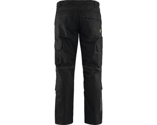 Svarta arbetsbyxor med flera fickor, bakifrån