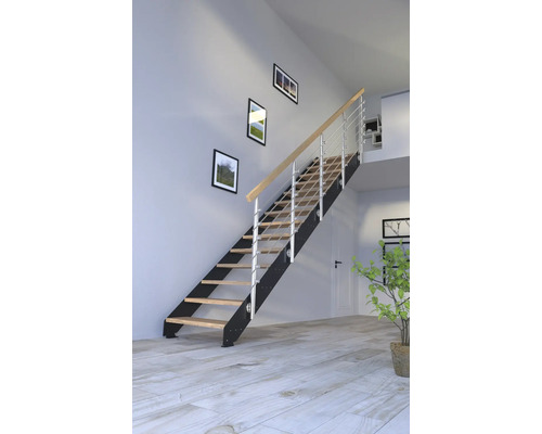 Rak trappa PERTURA Libra 10 steg oljad ek antracit öppen aluminium silver B: 87 cm exkl. sättsteg