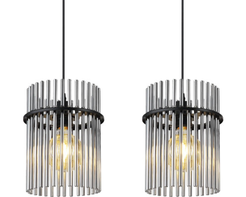 Två hänglampor med cylindrisk skärm av metallstänger