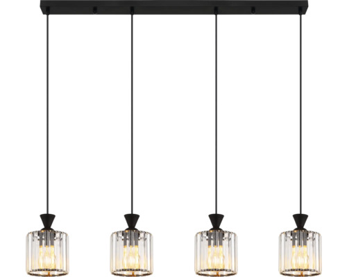 Pendellampa med fyra lampor och klara glasskärmar