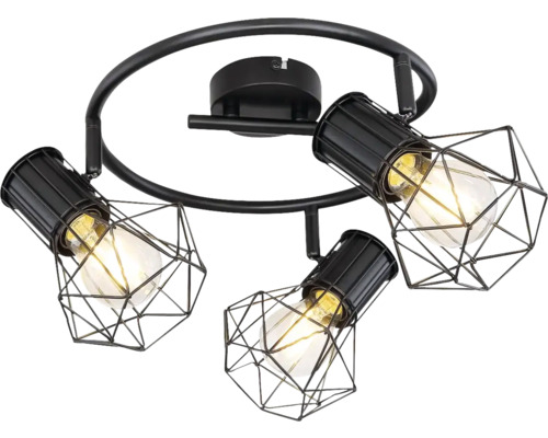 Taklampa med tre lampor och geometriska lampskärmar