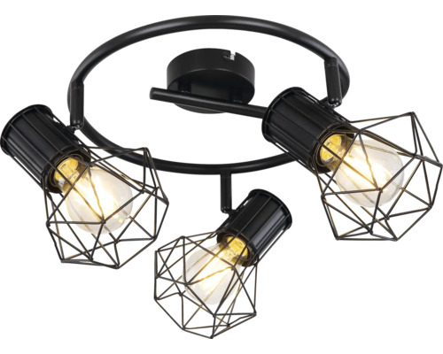 Taklampa med tre lampor och geometriska lampskärmar