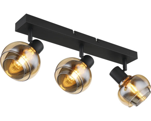 Taklampa med tre spotlights med glaskupolskärm