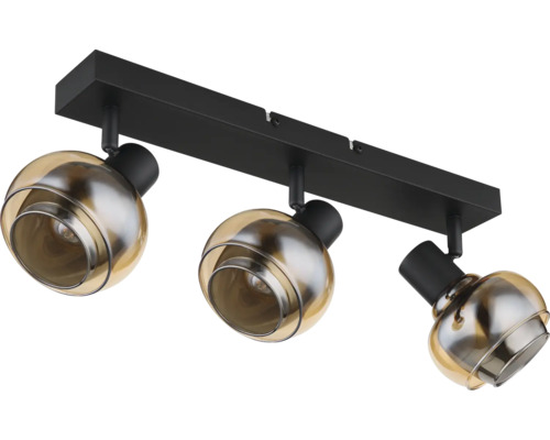 Taklampa med tre spotlights och glaskulor