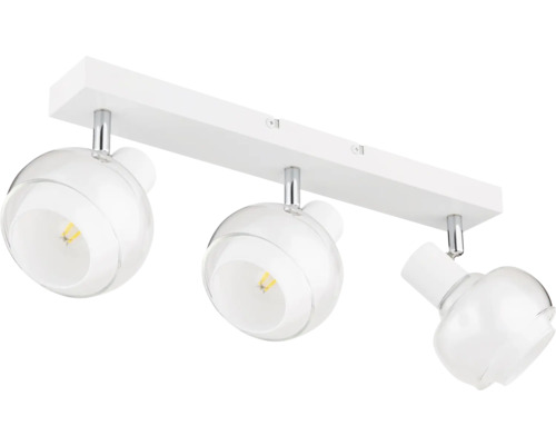 Taklampa med tre spotlights och glaskulor