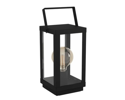 Dekorativ lykta med klara glaspaneler och en glödlampa