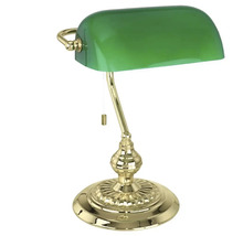 Bankirlampa med grön skärm och gyllene ram