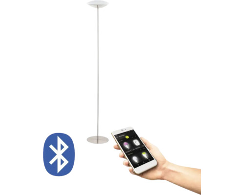 Golvlampa med smartphonekontroll och Bluetooth-symbol