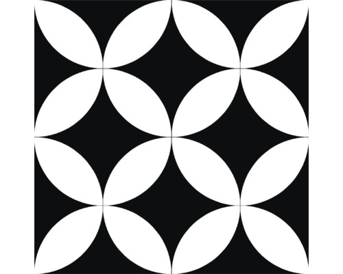 Klinker marockanskt Casablanca Circle svart vit matt 20x20x0,8 cm Dekorativ platta med blommönster i svart och vitt