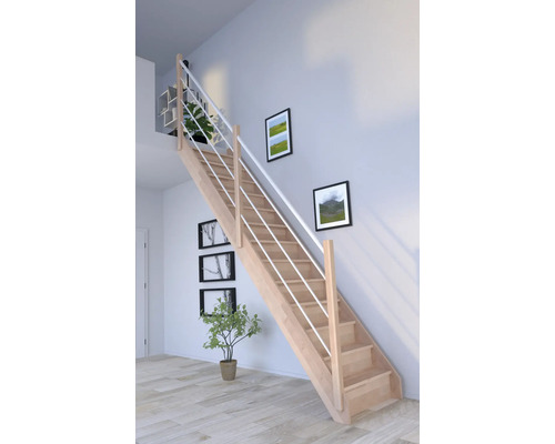 Rak trappa PERTURA Notos 13 steg obehandlad bok bok stängd bok vit B:93 cm inkl. sättsteg vänster Rak trappa PERTURA Notos 13 steg obehandlad bok bok stängd bok vit B:93 cm inkl. sättsteg vänster