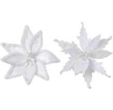 Två vita konstgjorda julstjärnor för dekoration