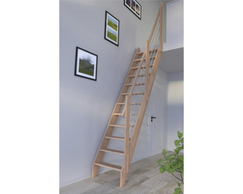 Trätrappa inomhus med minimalistisk design och ledstång