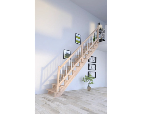 Rak trappa PERTURA Atanas 13 steg obehandlad bok bok öppen bok vit B: 80 cm exkl. sättsteg Rak trappa PERTURA Atanas 13 steg obehandlad bok bok öppen bok vit B: 80 cm exkl. sättsteg