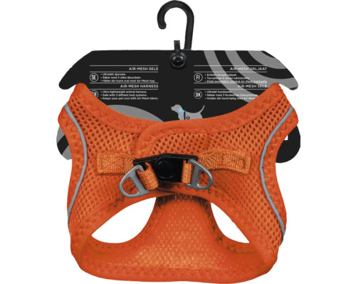 Orangefärgad Air-Mesh hundsele med justerbart spänne och reflexremsor för promenader