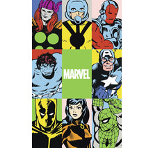 Illustration av olika Marvel-seriefigurer.