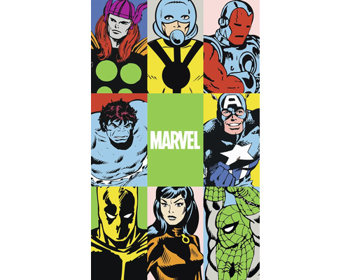 Fototapet KOMAR Marvel power up team 150x250cm Illustration av olika Marvel-seriefigurer.