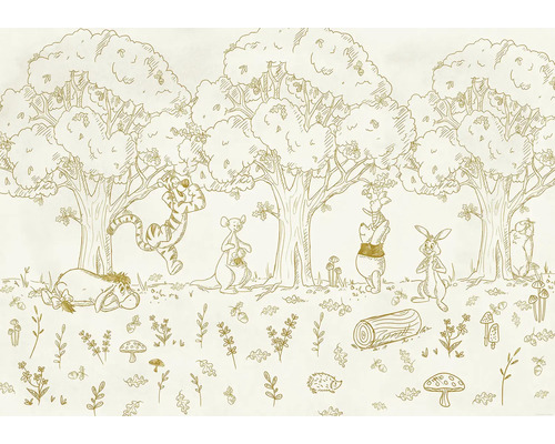 Fototapet KOMAR Winnie the Pooh outdoors 250x400cm Nalle Puh skogsillustration som väggdekoration.