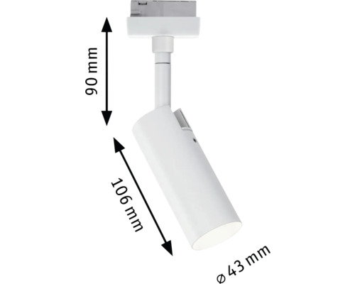 Vit skena spotlight med dimensioner