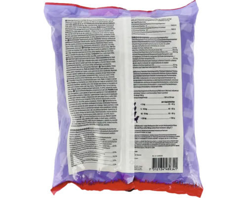 Baksidan av förpackningen med information om hundmat