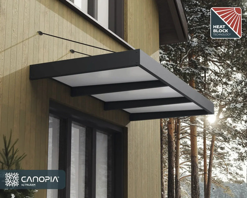 Skärmtak med svart ram och Heat Block Technology