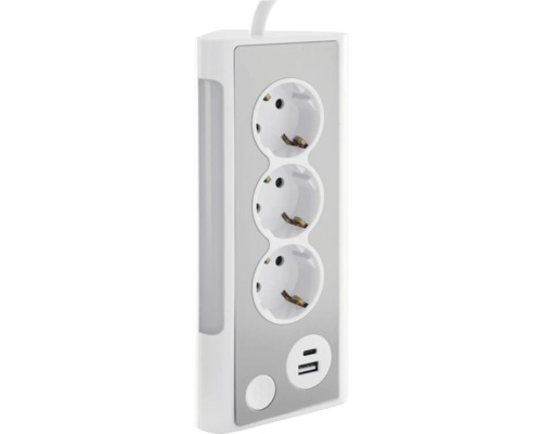 Grenuttag med tre uttag och två USB-portar