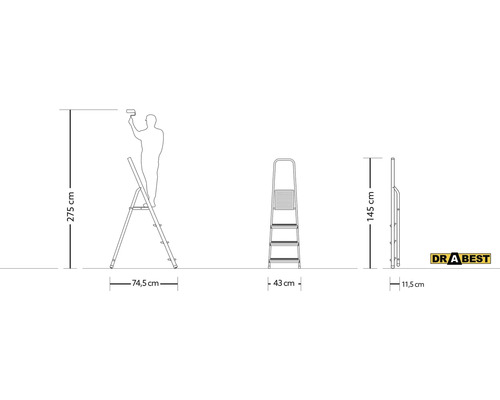 Teknisk ritning av en trappstol med dimensioner