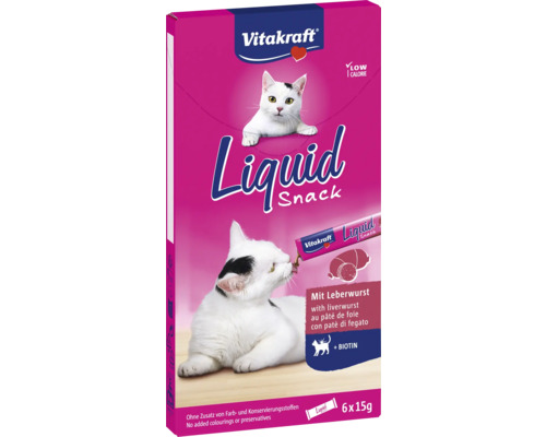 Kattgodis VITAKRAFT Cat Liquid leverkorv & biotin 6x15g Vitakraft Liquid Snack kattmat med leverkorv, 6 gånger 15 gram