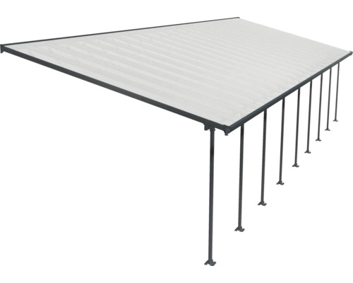 Terrass med grå stöd och vitt tak