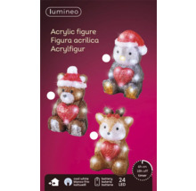 Akrylfigurer som björn, pingvin och ren med hjärta och LED-belysning