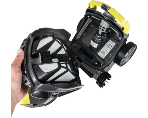 Öppnad dammsugare med filter för rengöring