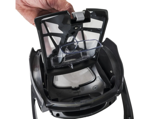 Detaljvy av filterfacket på en dammsugare