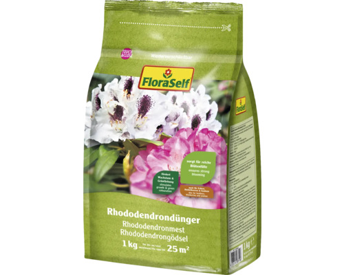 Rhododendrondgödsel FLORASELF 1kg för ca 25m² organiskt-mineraliskt FloraSelf Rhododendrongödsel, 1 kg förpackning