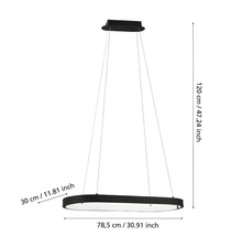 Oval hänglampa med måtten 78,5 cm lång, 30 cm bred och 120 cm hög