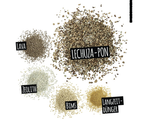 LECHUZA-PON växtsubstratkomponenter: Lava, zeolit, pimpsten och långtidsverkande gödselmedel